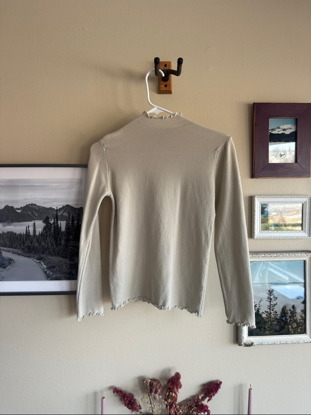 Light Beige Ruffle Edge Long Sleeve Top